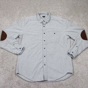 J. Crew Shirt Mens Large Gray Cotton w/ Leather Elbow Patches L/S Button Down
